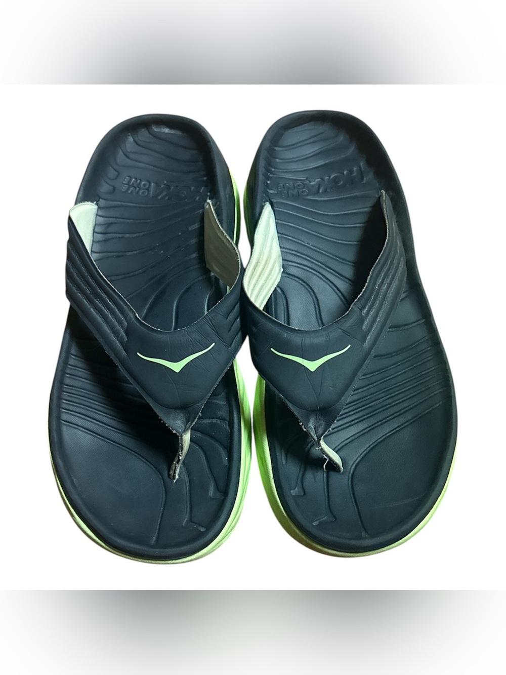 Hoka ONE Men's Black and Lime Flip Flop Sandals